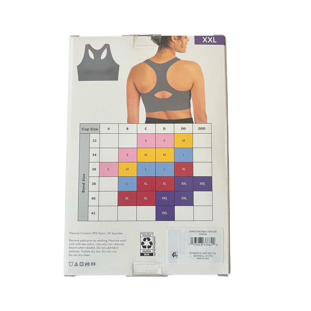 Member's Mark Seamless Racerback Sports Bra Charcoal Gray XXL Medium Support - Picture 2 of 2